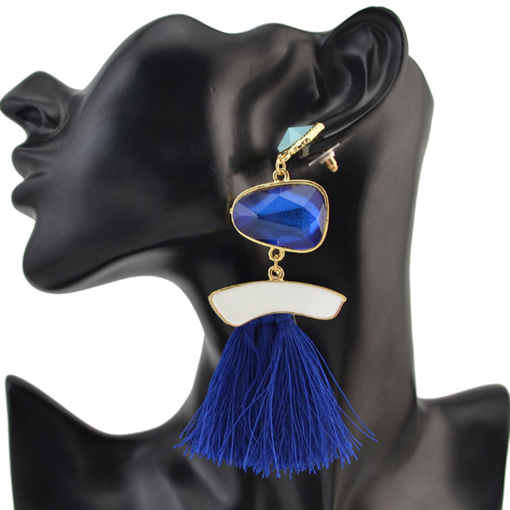 3 Colors Fashion Luxury Crystal Rhinestone Charm Drop Stud Tassel Earring for Women JewelryE-4186