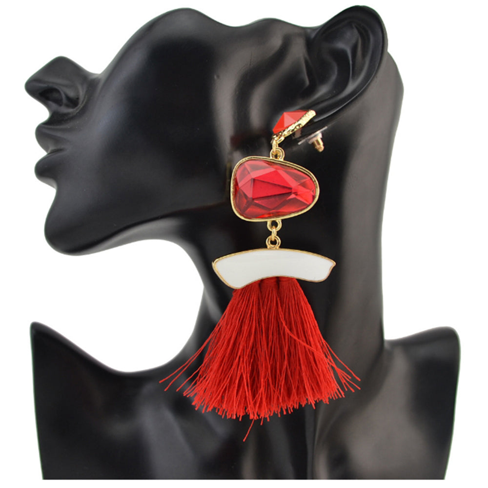 3 Colors Fashion Luxury Crystal Rhinestone Charm Drop Stud Tassel Earring for Women JewelryE-4186