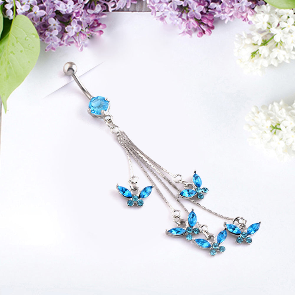 14G 316L Surgical Steel Sexy Butterfly Rhinestone Dangle Navel Belly Button Ring