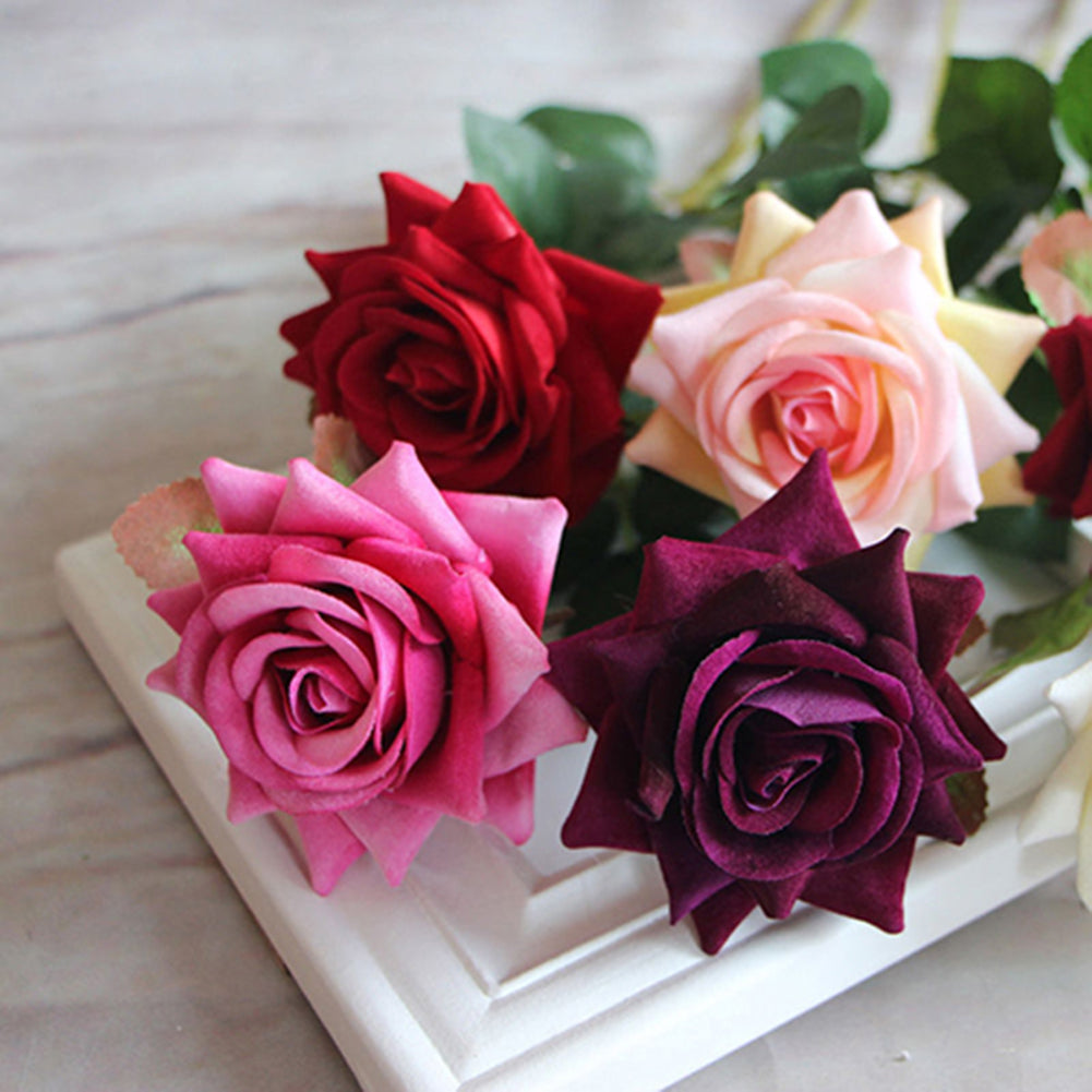 1 Pc Beautiful Artificial Fake Rose Flower with Leaf Wedding Party Home Decor