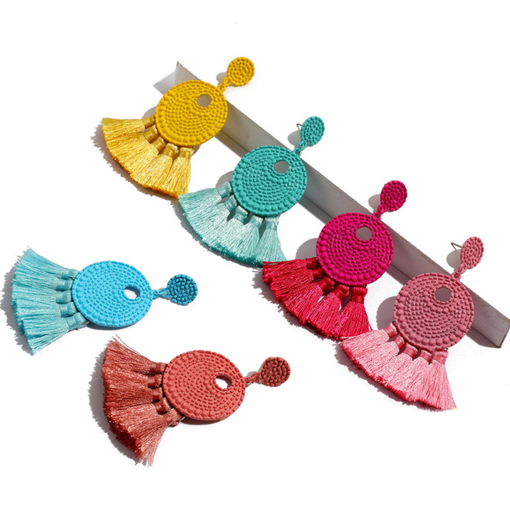 Vintage Round Tassel Earrings Club Party Accessory Women Jewelry Birthday Gift