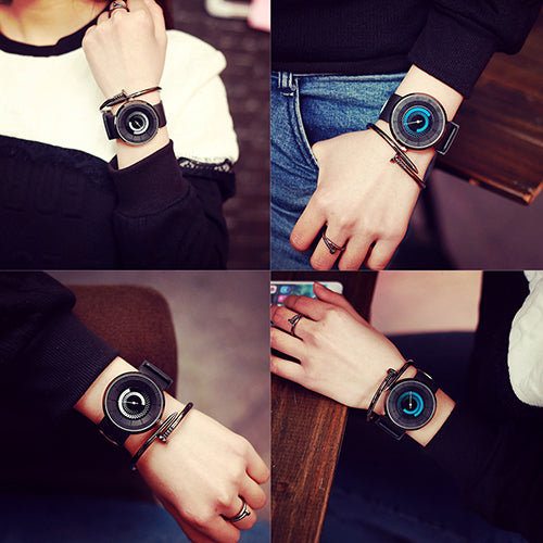 Unisex Fashion Creative Wheel Print Soft Silicone Band Round Dial Wrist Watch