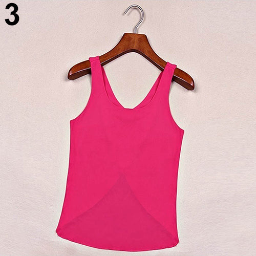 Women Candy Color Sexy Chiffon Cross Back Sleeveless Summer Casual Tank Top