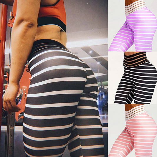 Fashion Stripe Elastic Women's Gym Fitness Workout Yoga Pencil Pants Leggings