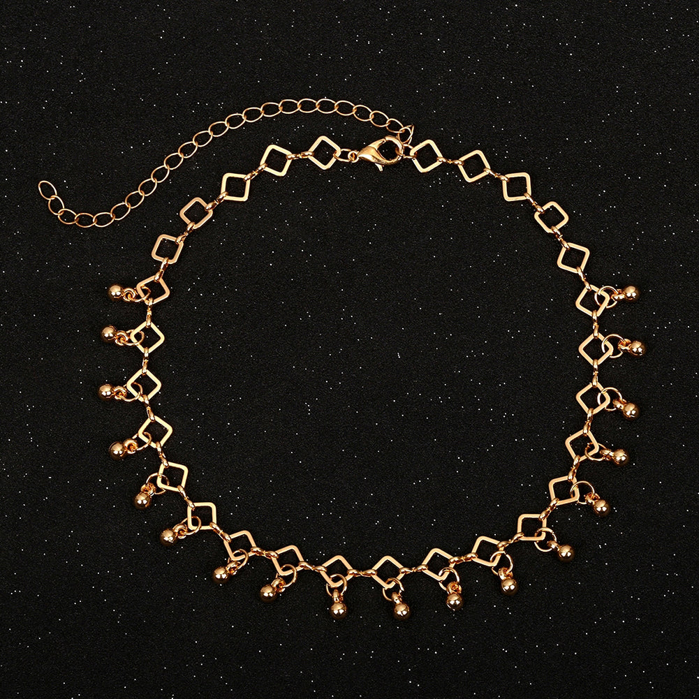 Bohemia Rhombus Metal Ball Pendant Choker Necklace Evening Party Women Jewelry