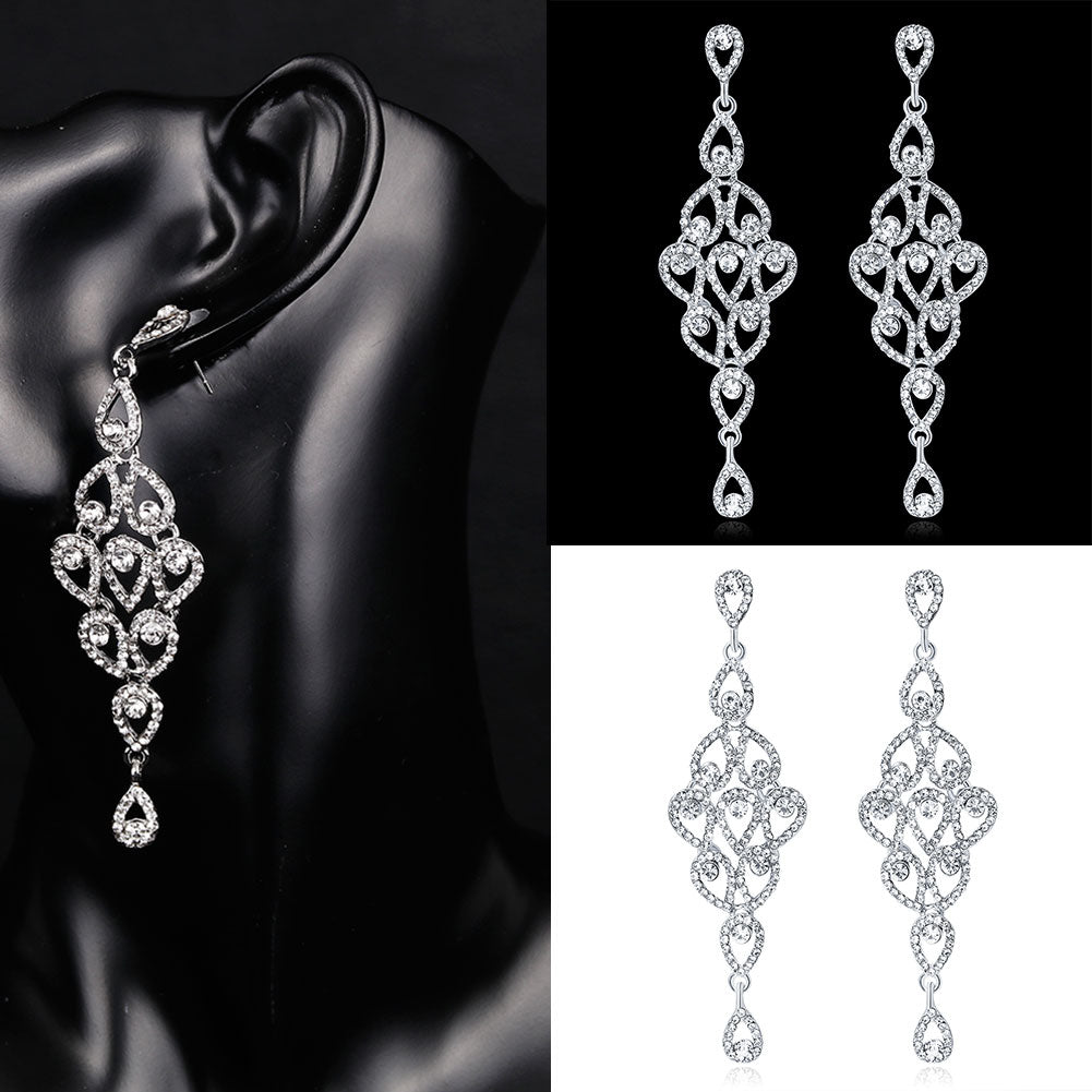 Fashion Waterdrops Rhinestone Long Dangle Women Earrings Party Jewelry Decor