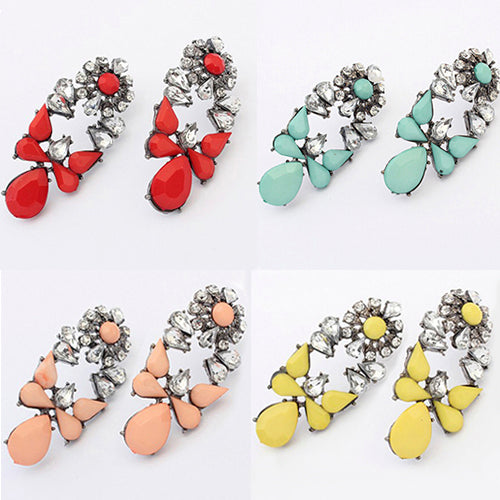 Women Fashion Party Jewelry Multicolor Resin Drops Crystal Flower Earrings Studs