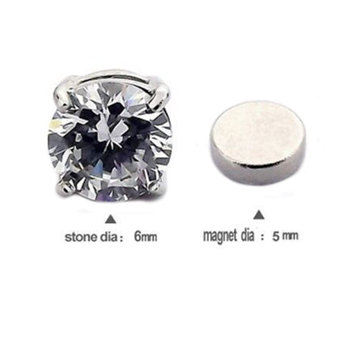 1Pair Women's Men's No Piercing 4 Claws Clear Rhinestone Magnet Stud Earrings