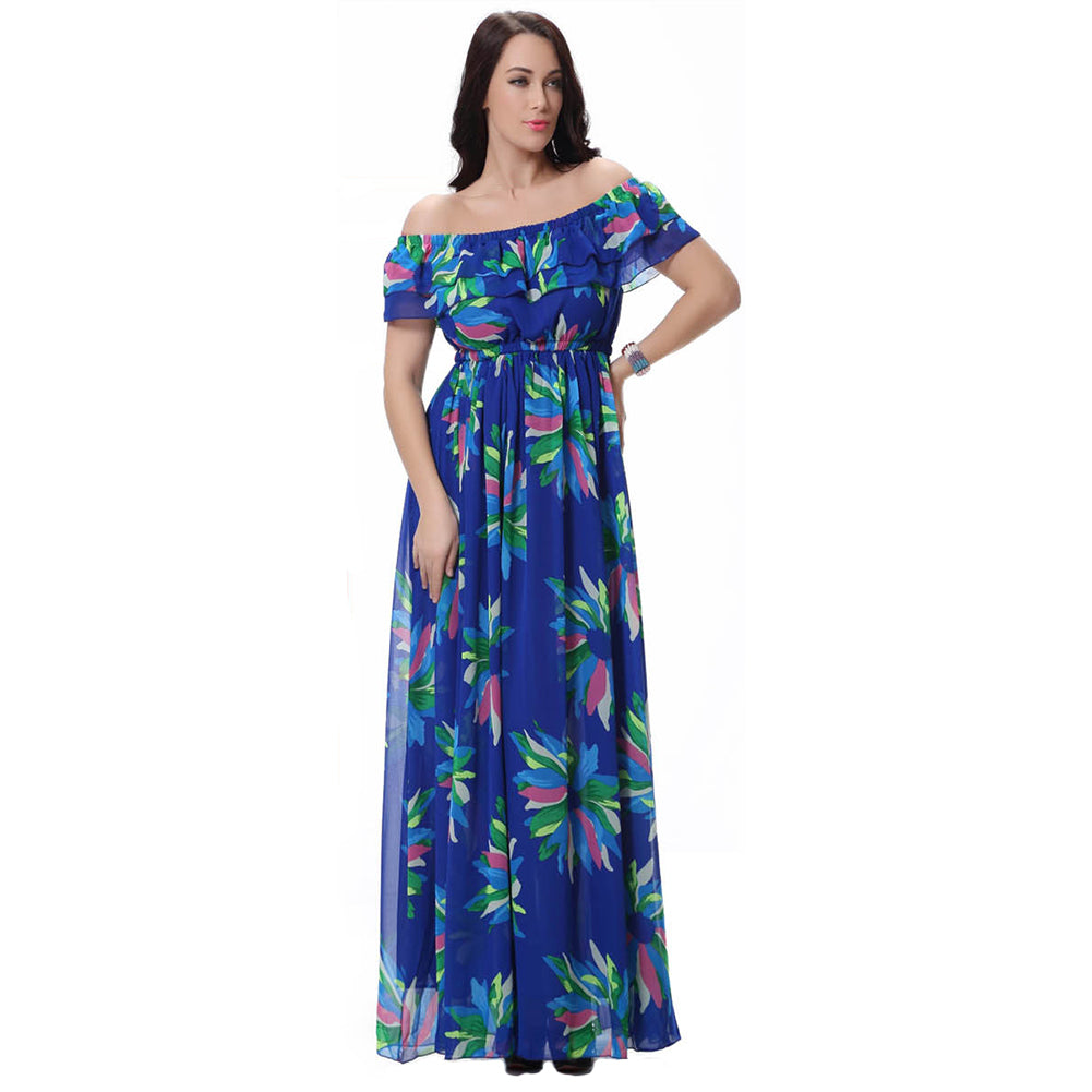 Women's Fashion Summer Chiffon Sleeveless Big Swing Floral Print Long Maxi Dress