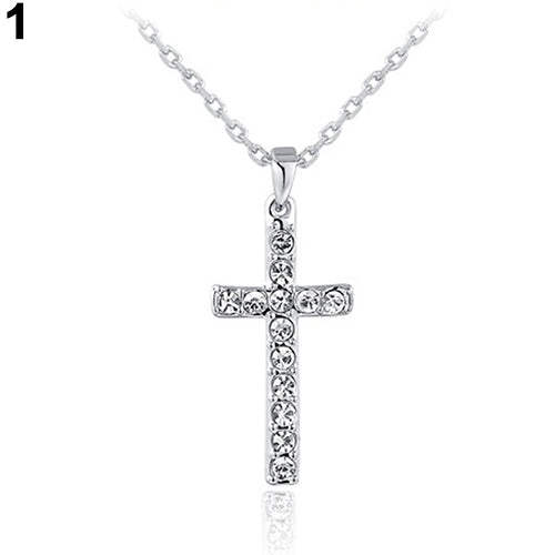 Women Men Rhinestone Choker Jesus Christ Cross Pendnat Necklace Fashion Jewelry