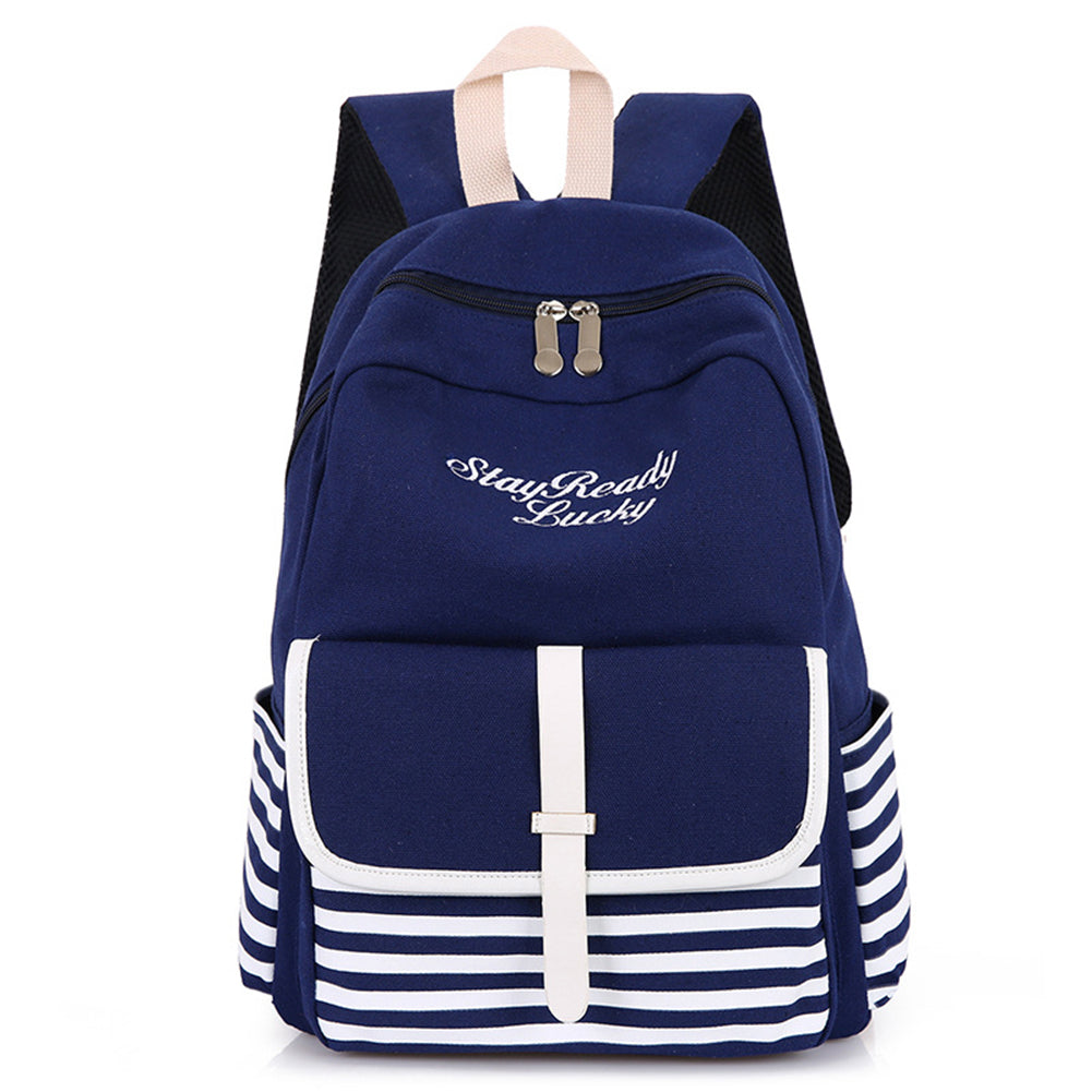 Fashion Backpack Striped Letters Embroidered School Bag Rucksack Shoulders Bag