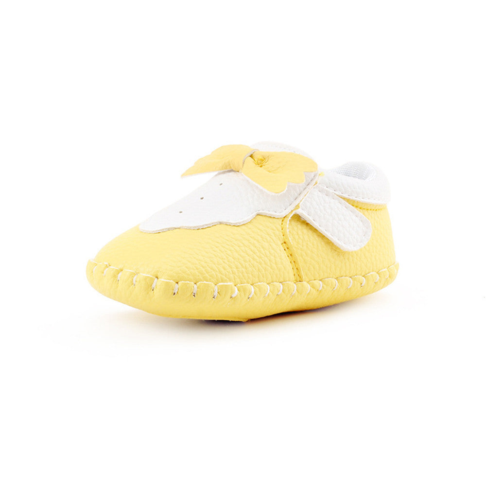 Two Colors Patchwork Bow PU Leather Hook  Loop Shallow Infant Toddlers Baby Girl Shoes For 0-18 Months