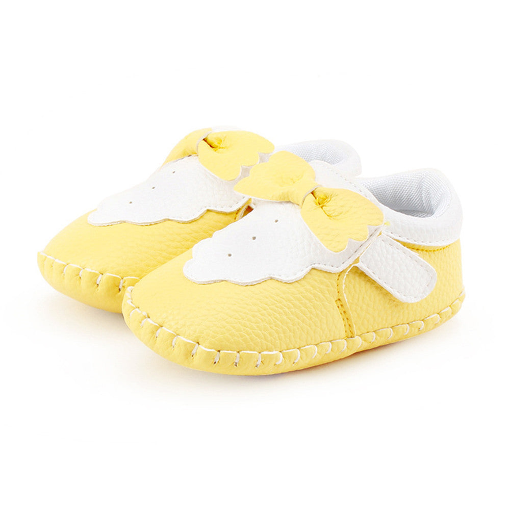 Two Colors Patchwork Bow PU Leather Hook  Loop Shallow Infant Toddlers Baby Girl Shoes For 0-18 Months