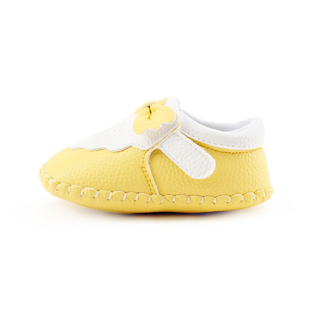 Two Colors Patchwork Bow PU Leather Hook  Loop Shallow Infant Toddlers Baby Girl Shoes For 0-18 Months