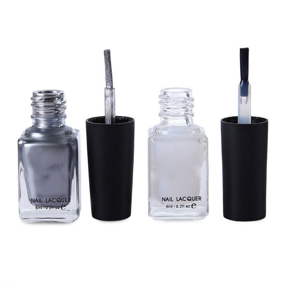 2Pcs Silver Metal Mirror Effect Metallic Nail Art Polish Varnish  and  Base Coat Nail DIY
