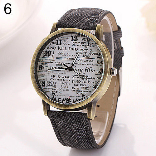 Men Women Fashion Graffiti Retro Cowboy Fabric Analog Quartz Casual Wrist Watch