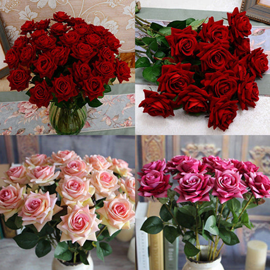 1 Pc Beautiful Artificial Fake Rose Flower with Leaf Wedding Party Home Decor