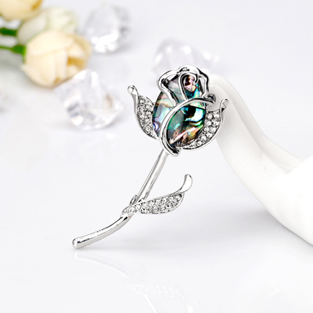 Fashion Rose Flower Colorful Shell Rhinestone Brooch Pin Women Scarf Jewelry
