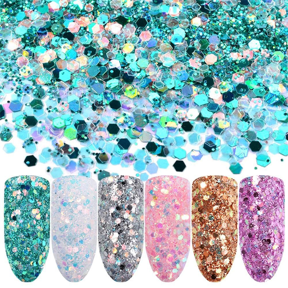 6Pcs Colorful Manicure Pigments Paillette Laser Sequins Nail Glitter Powder