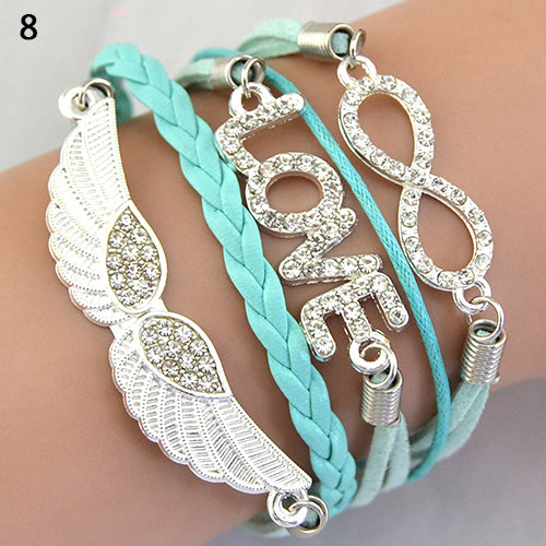 Women's Vintage Infinity Braid Bracelet Love Angel Wing Style Rhinestone Bangle