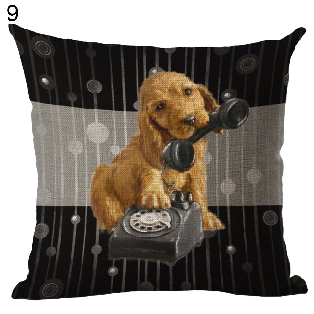 Cat Dog Pattern Linen Throw Pillow Case Sofa Bed Home Car Decor Cushion Cover