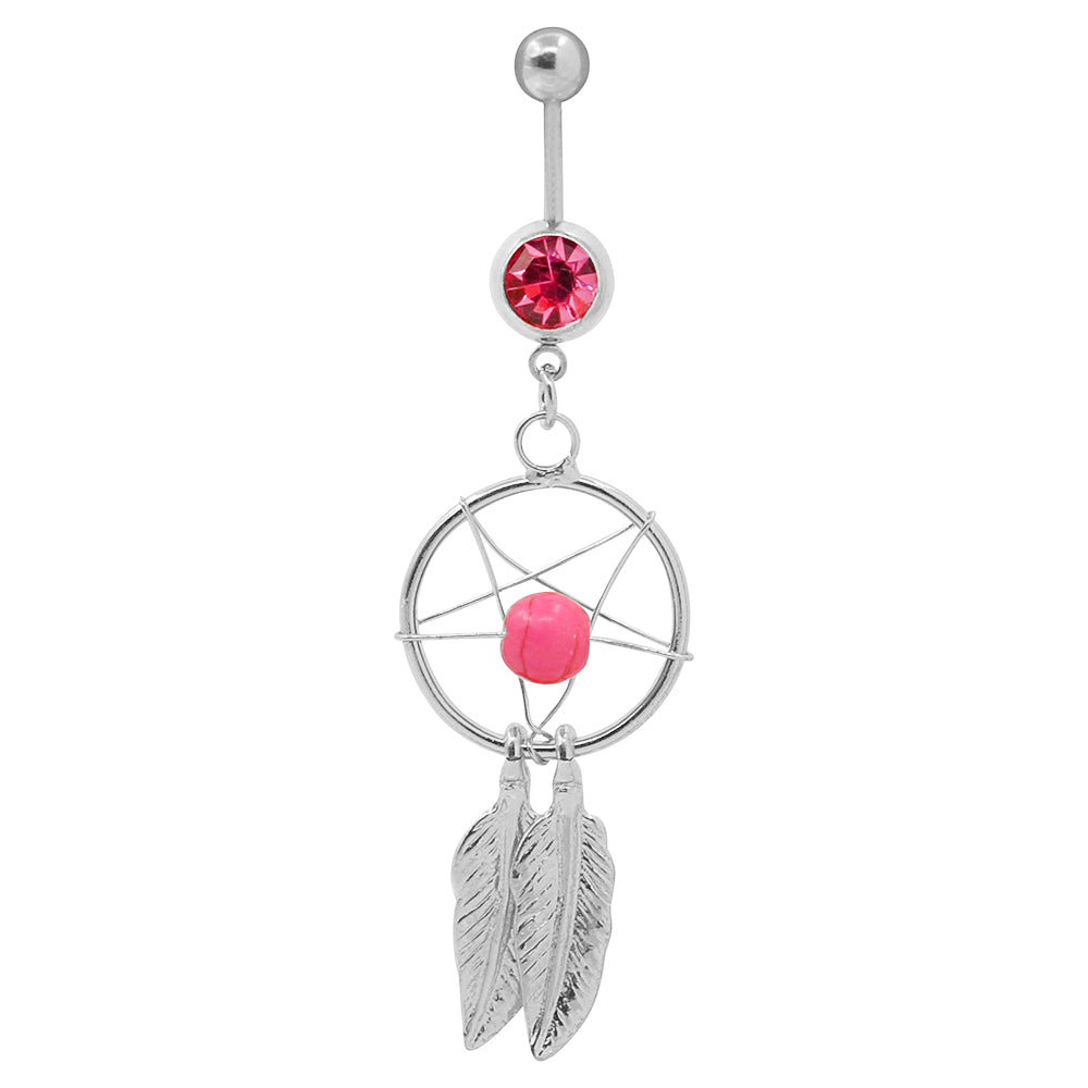 Sexy 14G Feather Bead Dangle Belly Barbell Button Bar Ring Women Bikini Jewelry
