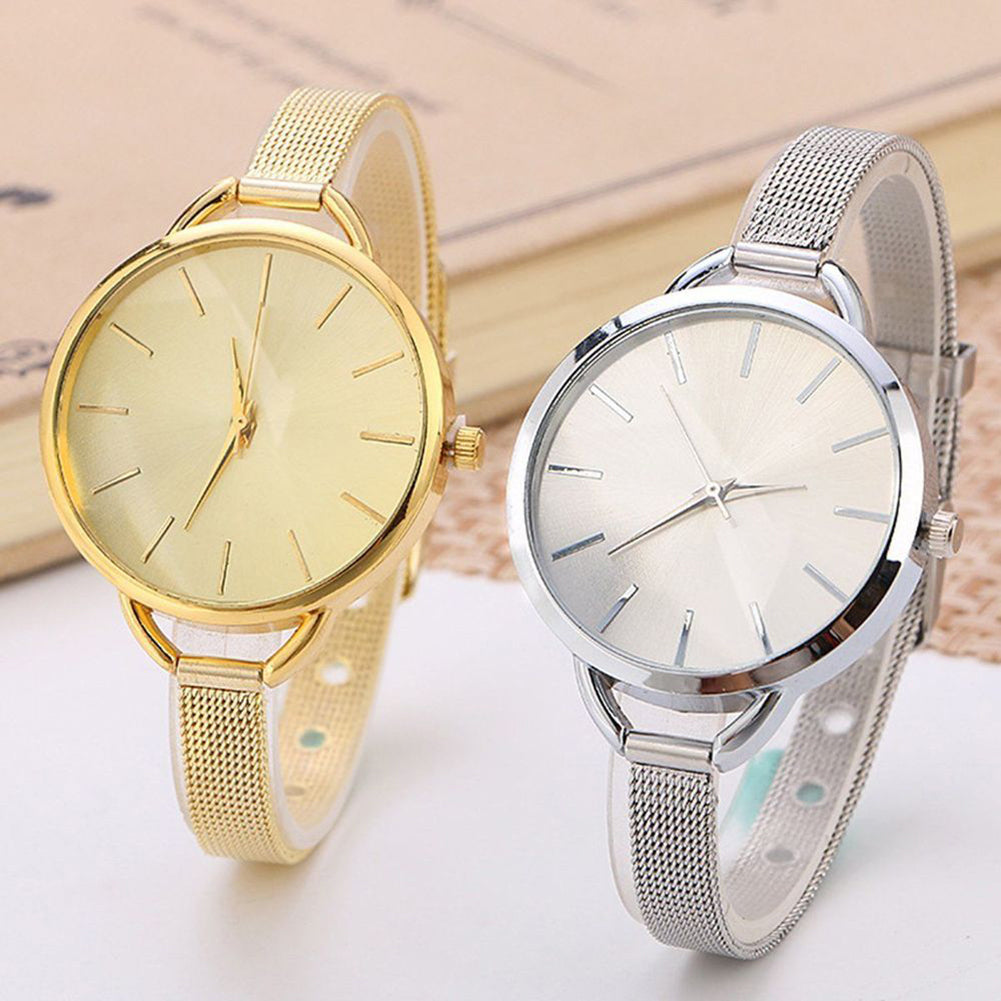 Luxury Women Slim Mesh Band Stainless Steel Quartz Analog Dress Wrist Watch
