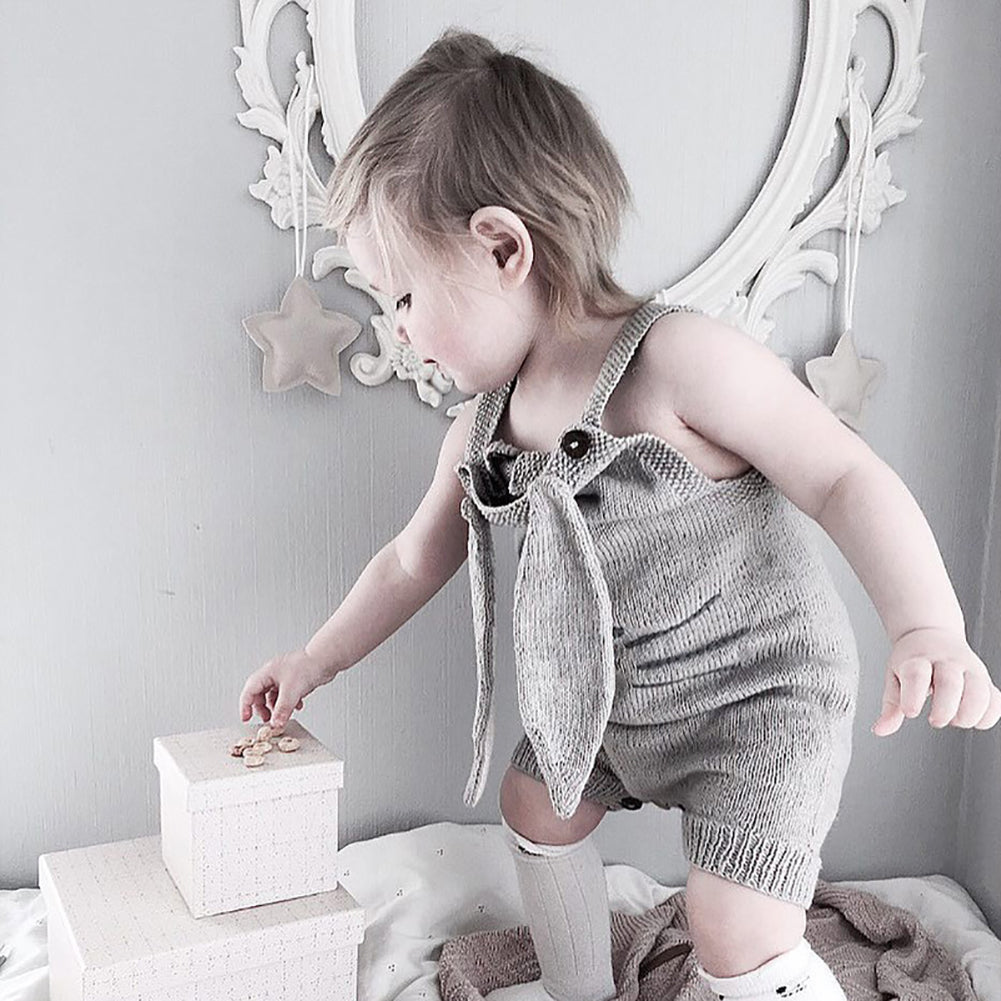 Lovely Rabbit Ears Design Sleeveless Infant Baby Knitting Romper Cotton Jumpsuit