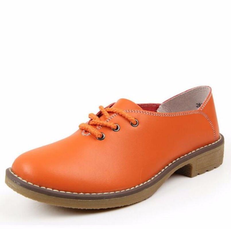 Cow Split Leather Fashion Women Flats Casual Lace Up Shoes Woman 8 Colors