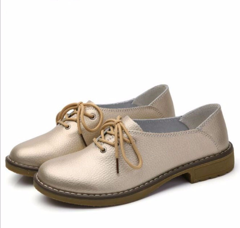 Cow Split Leather Fashion Women Flats Casual Lace Up Shoes Woman 8 Colors