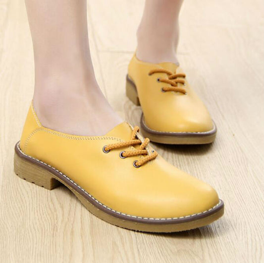 Cow Split Leather Fashion Women Flats Casual Lace Up Shoes Woman 8 Colors