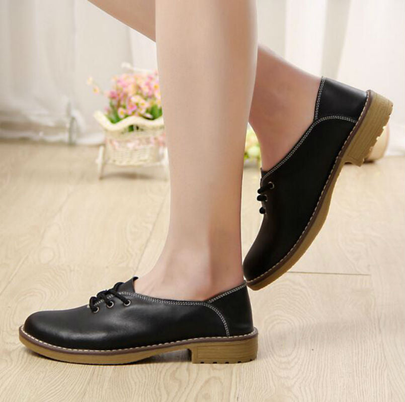 Cow Split Leather Fashion Women Flats Casual Lace Up Shoes Woman 8 Colors