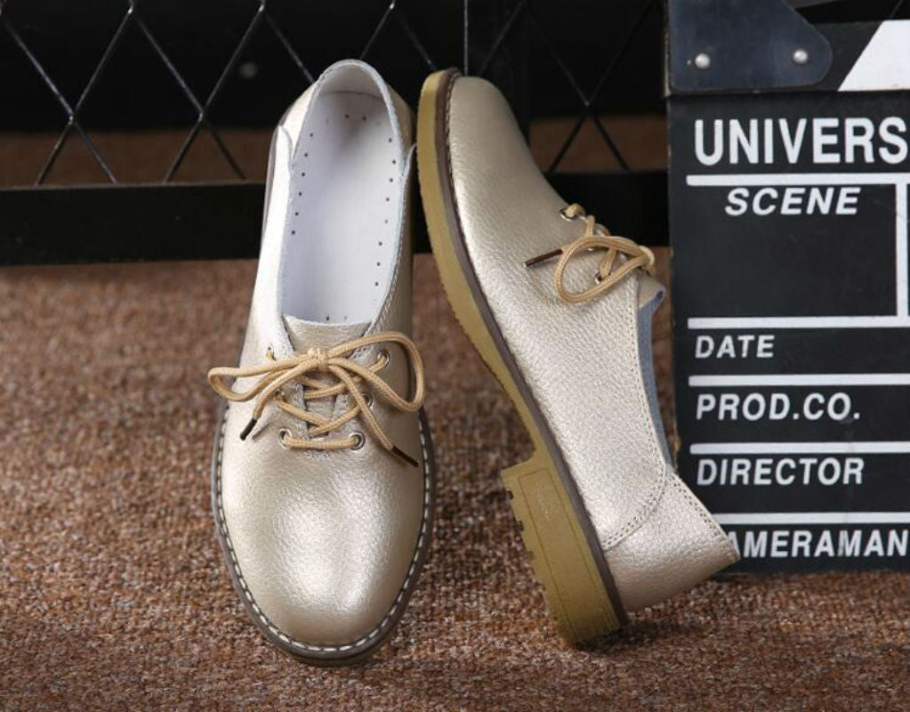Cow Split Leather Fashion Women Flats Casual Lace Up Shoes Woman 8 Colors