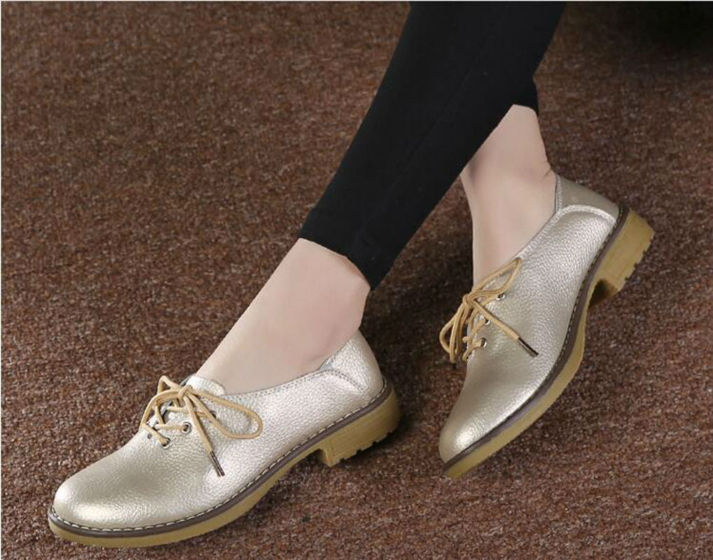Cow Split Leather Fashion Women Flats Casual Lace Up Shoes Woman 8 Colors