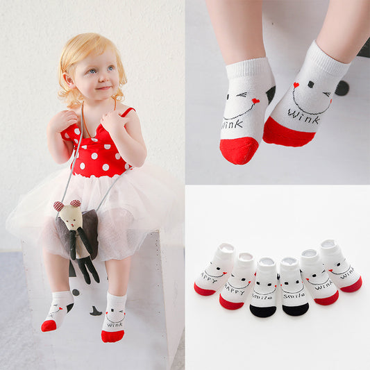 Children Cartoon Smiling Face Cotton Non Slip Silicone Boneless Cute Socks WM0039