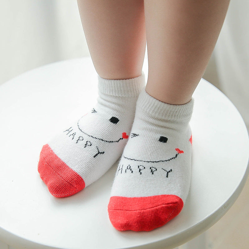 Children Cartoon Smiling Face Cotton Non Slip Silicone Boneless Cute Socks WM0039