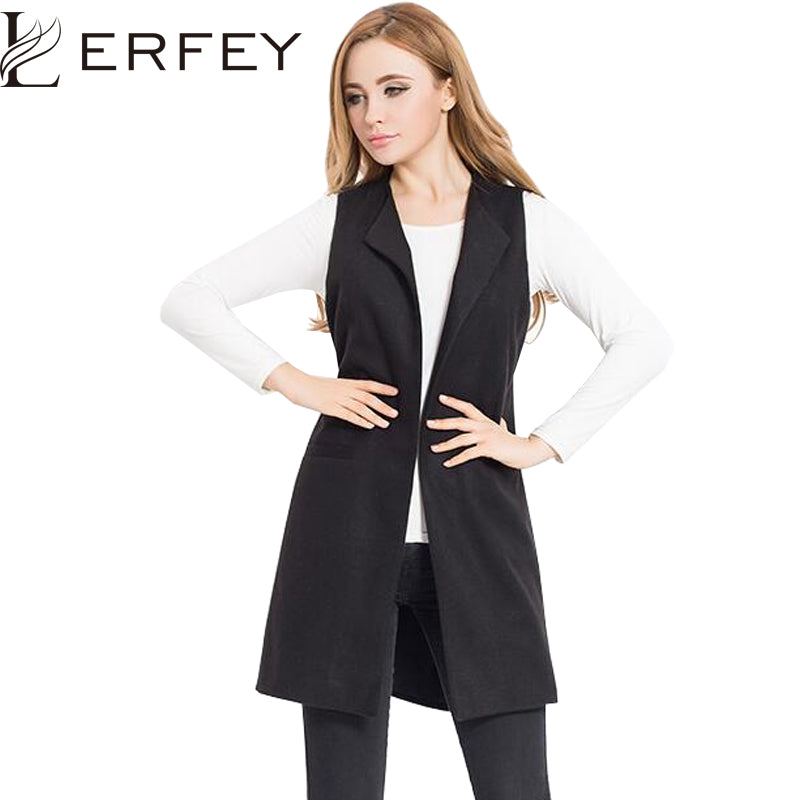 Autumn Spring Vest Women Wool Blend Coat Waistcoat Ladies Office Wear Long Casual Sleeveless Jackets Plus Size