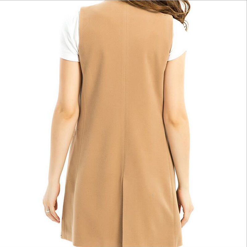 Autumn Spring Vest Women Wool Blend Coat Waistcoat Ladies Office Wear Long Casual Sleeveless Jackets Plus Size