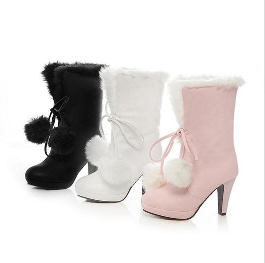 2017 winter plus size snow boots high-heeled fashion boots pure color waterproof watch female boots