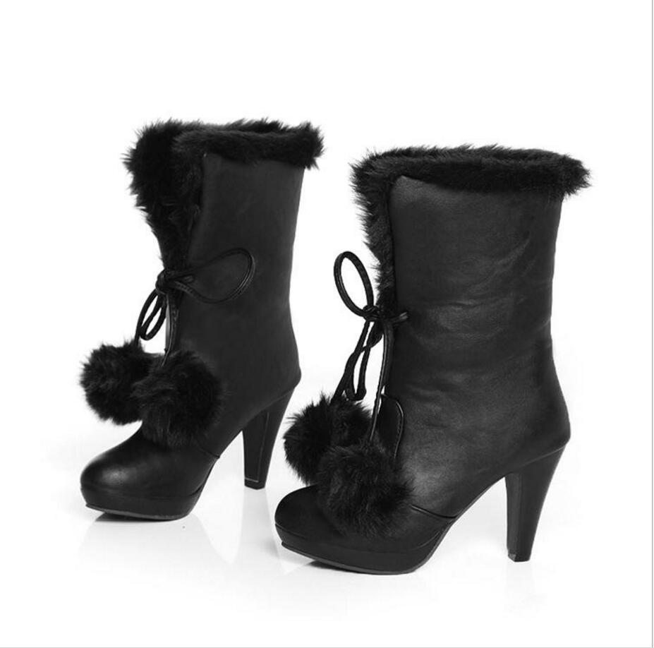 2017 winter plus size snow boots high-heeled fashion boots pure color waterproof watch female boots