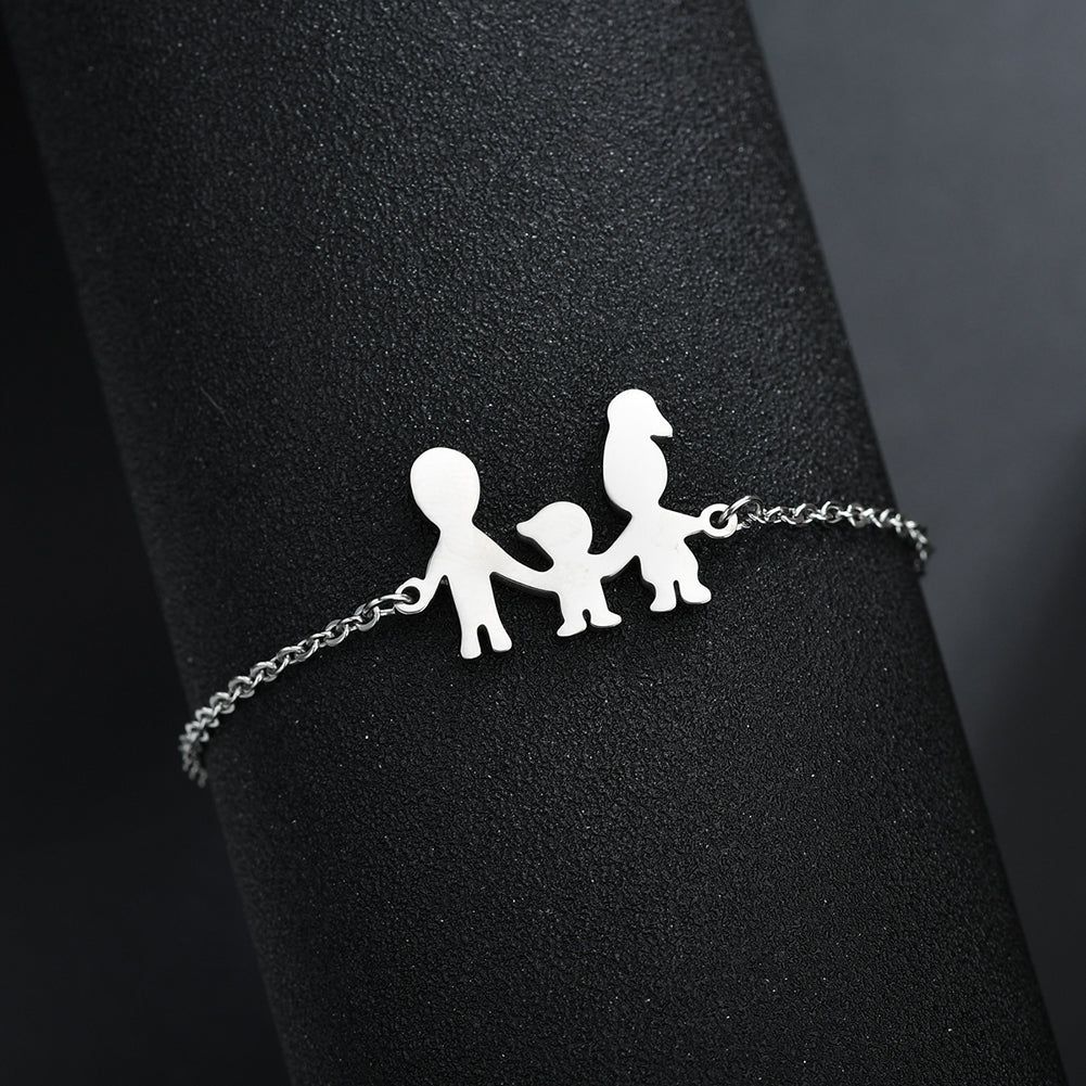 Lovely Family Pendant Stainless Steel Bracelet Necklace Decor Jewelry Set Gift
