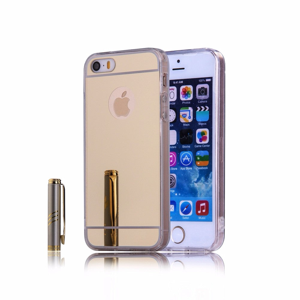 for Apple iPhone 5 5S 5C Mirror TPU Phone Case Soft Back Cover Luxury Texture Skin Mobile Phone Shell