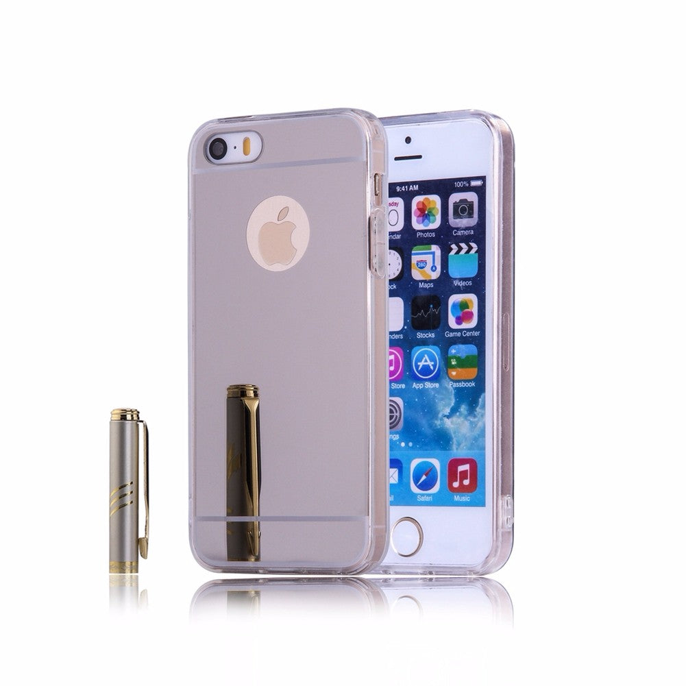 for Apple iPhone 5 5S 5C Mirror TPU Phone Case Soft Back Cover Luxury Texture Skin Mobile Phone Shell