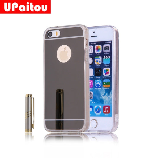 for Apple iPhone 5 5S 5C Mirror TPU Phone Case Soft Back Cover Luxury Texture Skin Mobile Phone Shell