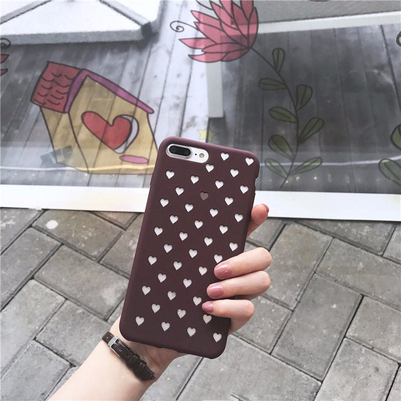 Shockproof Matte Rubber Soft Ultra Slim Hollow Heart-shaped Case Cover For Apple iPhone 6 6S 7 8 + Plus Cases Back Coque