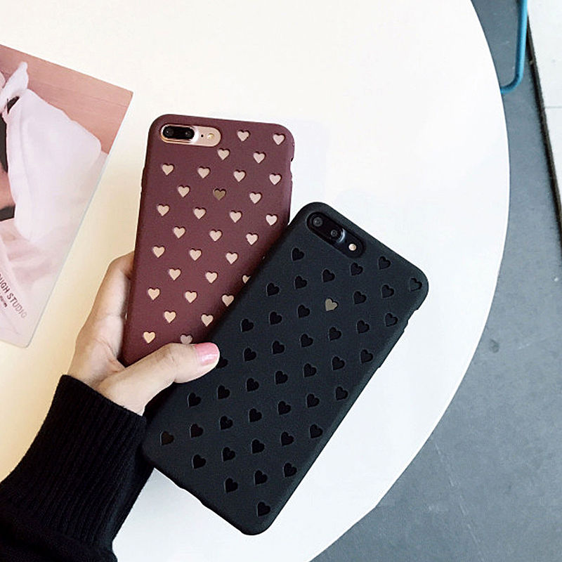 Shockproof Matte Rubber Soft Ultra Slim Hollow Heart-shaped Case Cover For Apple iPhone 6 6S 7 8 + Plus Cases Back Coque