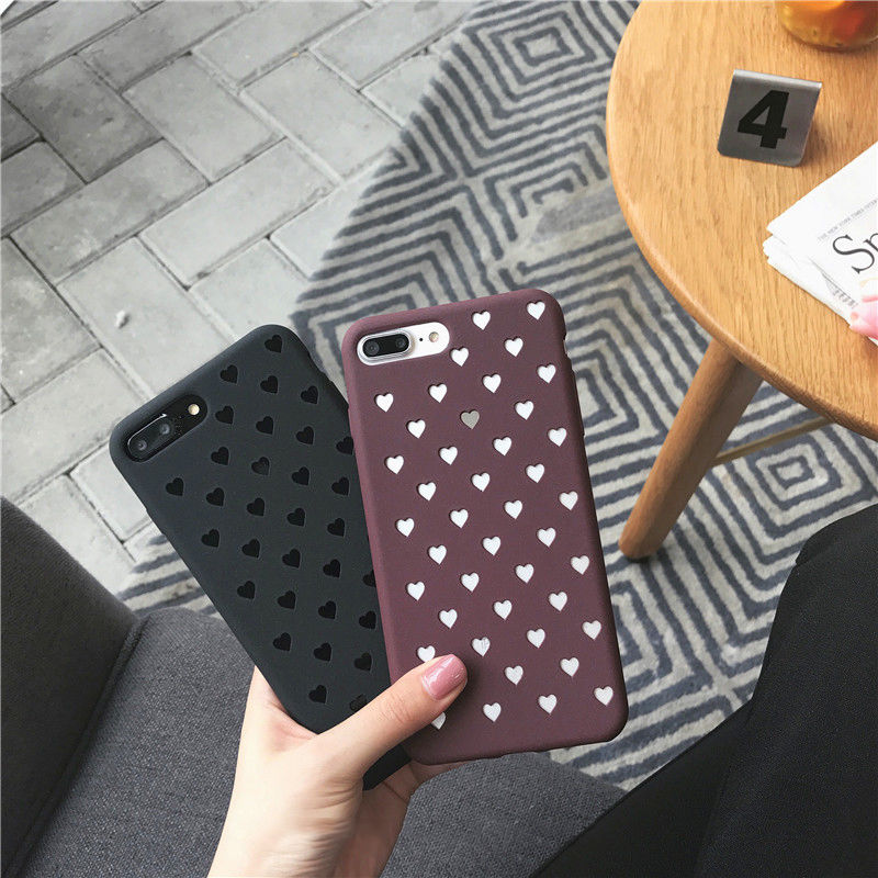 Shockproof Matte Rubber Soft Ultra Slim Hollow Heart-shaped Case Cover For Apple iPhone 6 6S 7 8 + Plus Cases Back Coque