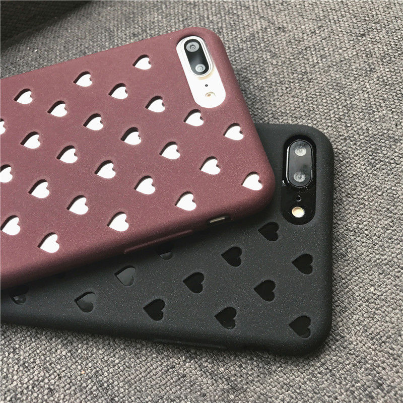 Shockproof Matte Rubber Soft Ultra Slim Hollow Heart-shaped Case Cover For Apple iPhone 6 6S 7 8 + Plus Cases Back Coque