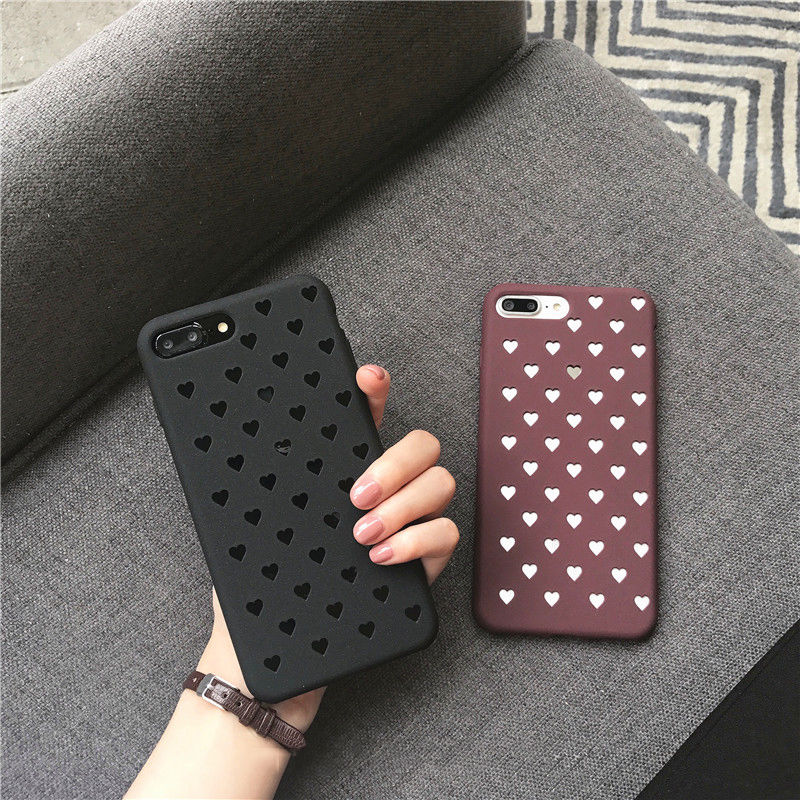 Shockproof Matte Rubber Soft Ultra Slim Hollow Heart-shaped Case Cover For Apple iPhone 6 6S 7 8 + Plus Cases Back Coque