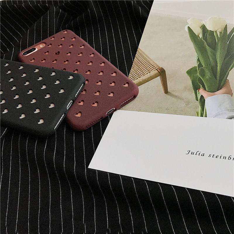 Shockproof Matte Rubber Soft Ultra Slim Hollow Heart-shaped Case Cover For Apple iPhone 6 6S 7 8 + Plus Cases Back Coque
